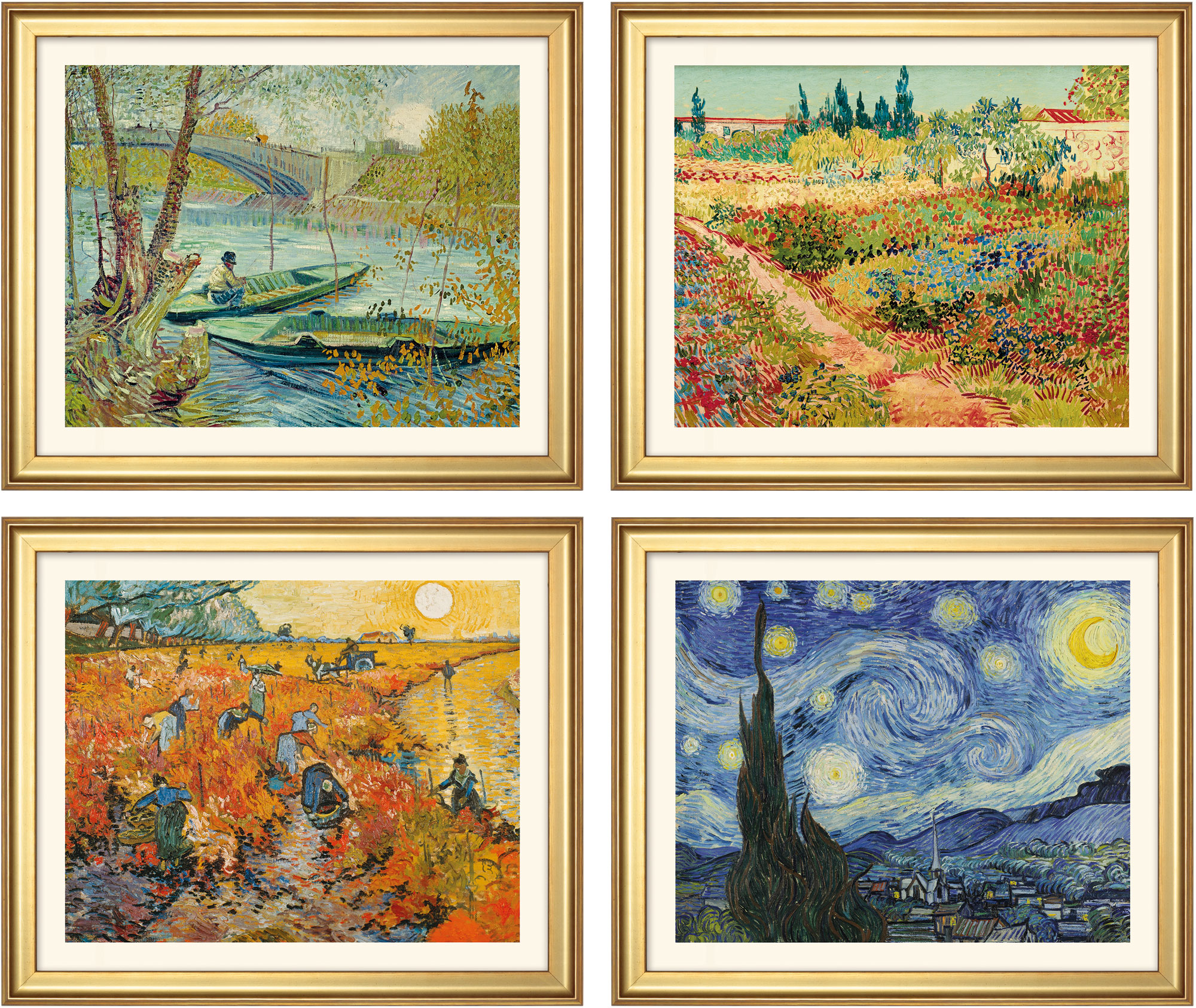 Vincent van Gogh: 4 Landschaftsbilder im Set, gerahmt