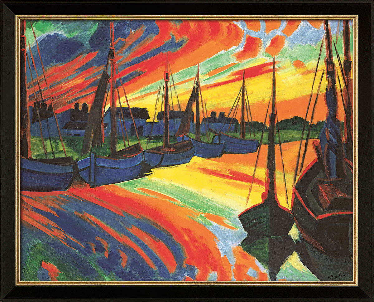 Max Pechstein: Bild 'Hafen von Leba' (um 1922), Version schwarz-goldfarben gerahmt