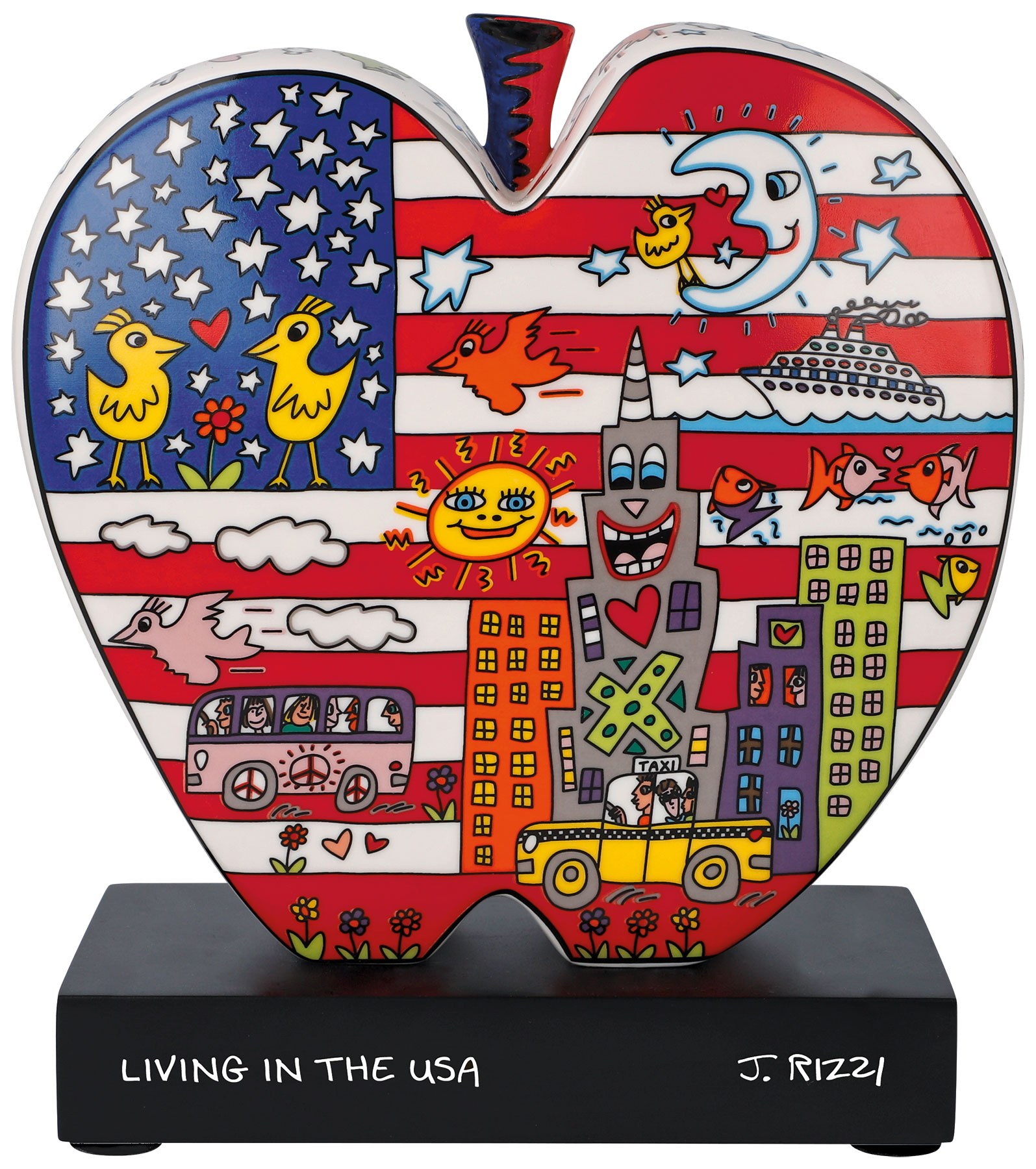 James Rizzi: Porzellanobjekt 'Living in the USA', Skulptur