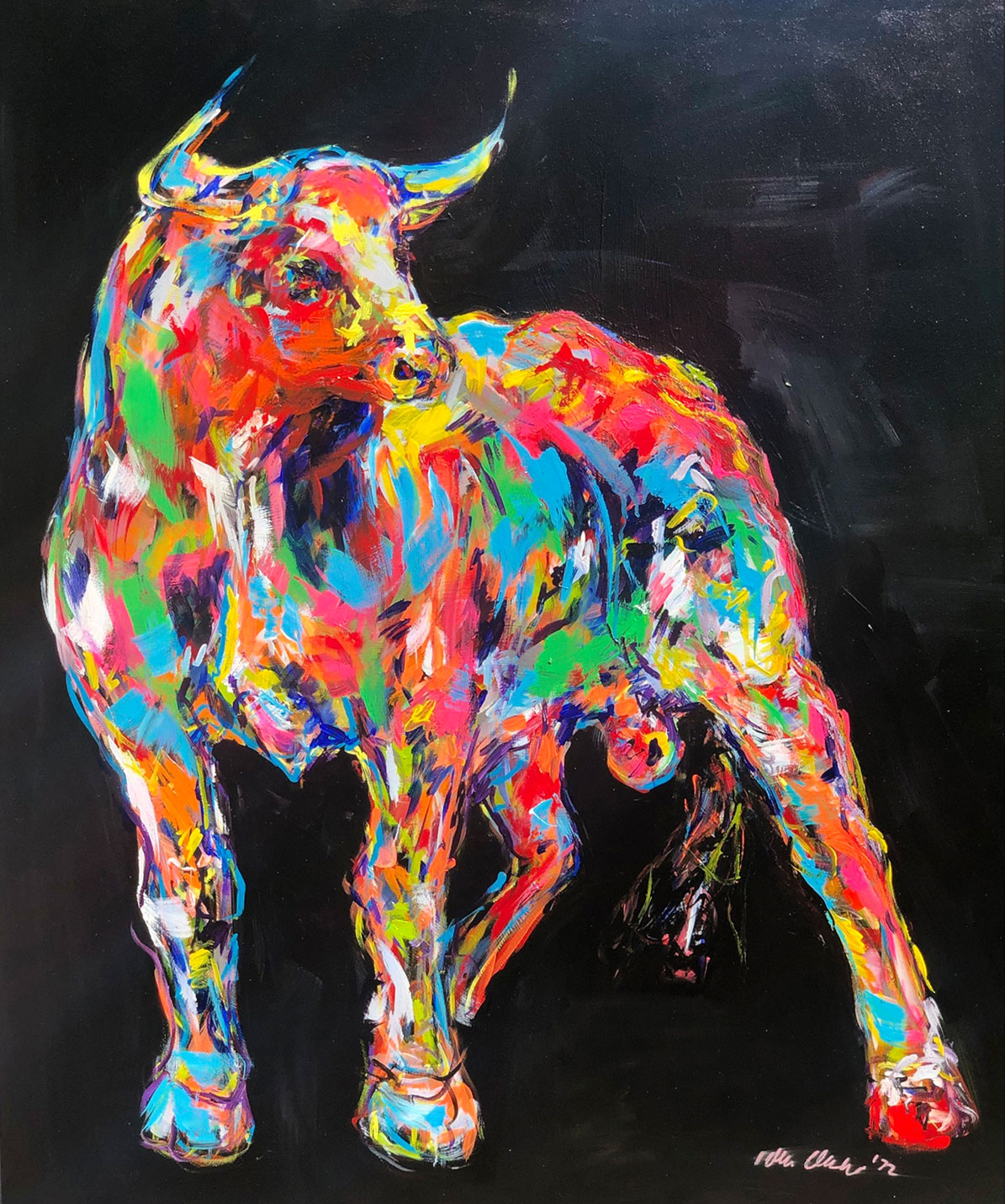 Nicole Leidenfrost: Bild 'Happy Mood Bull' (2022) (Original / Unikat), auf Keilrahmen