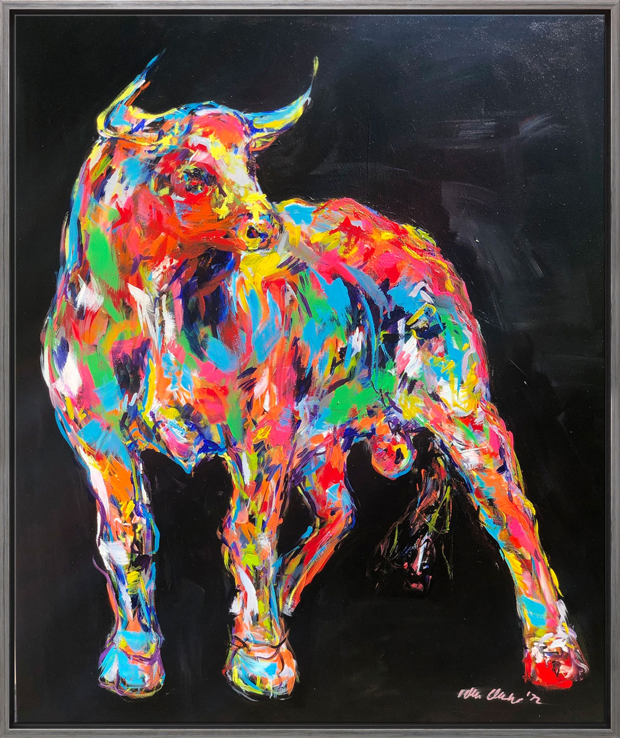 Nicole Leidenfrost: Bild 'Happy Mood Bull' (2022) (Original / Unikat), gerahmt