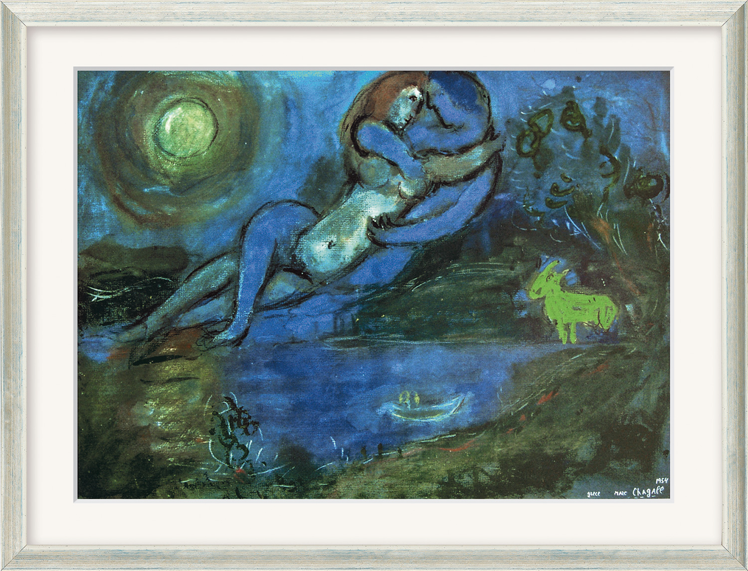 Marc Chagall: Bild 'Blaues Paar am Wasser' (1954), gerahmt