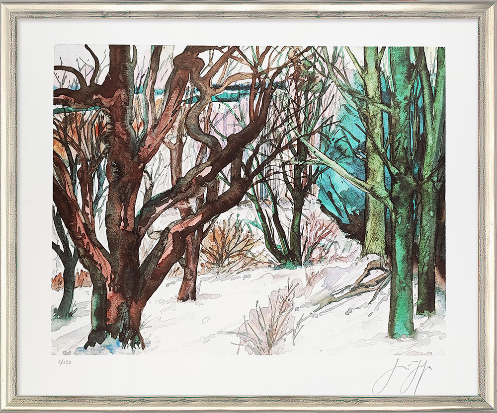 Günter Grass: Bild 'Winterlandschaft', gerahmt