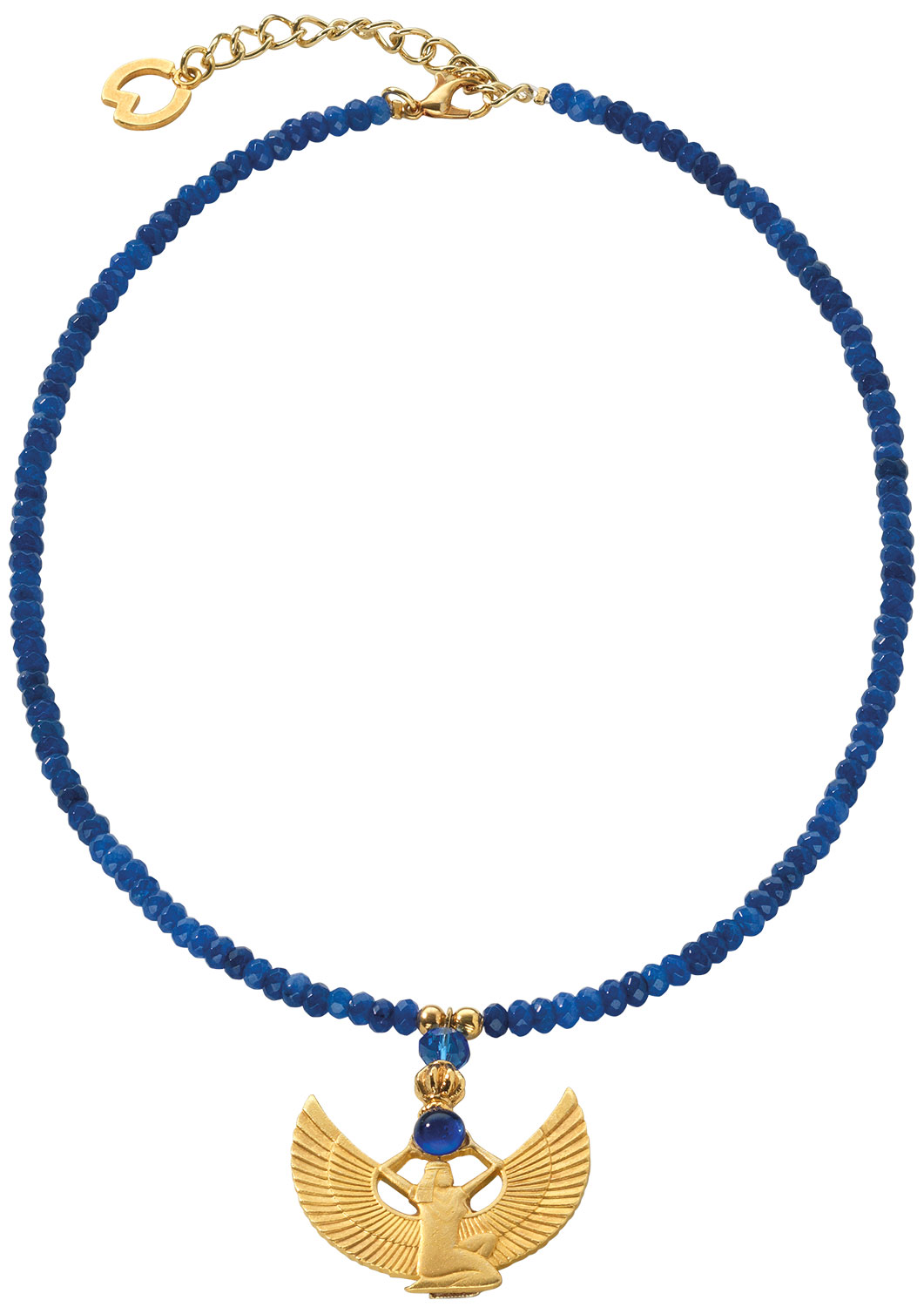 Petra Waszak: Collier 'Isisschwinge' mit blauen Achatperlen, Schmuck