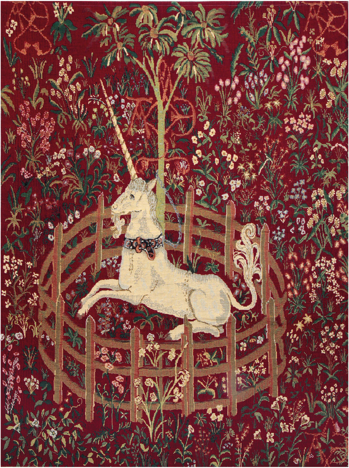 Wandteppich 'Das gefangene Einhorn', Version in Rot