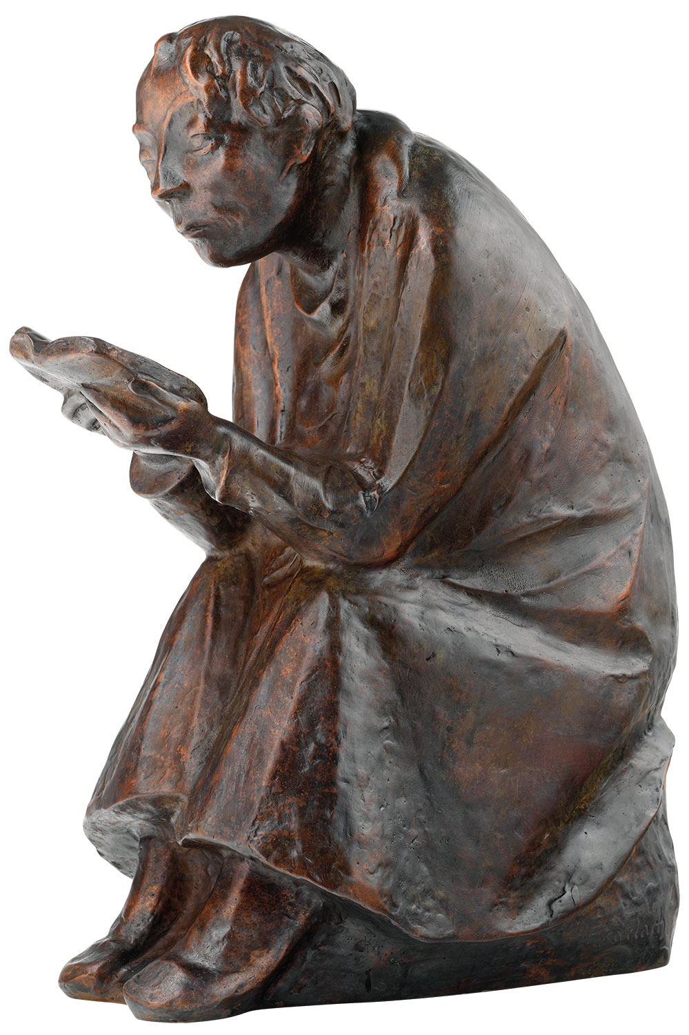 Ernst Barlach: Skulptur 'Der Buchleser' (1936), Reduktion in Bronze, Höhe 41 cm