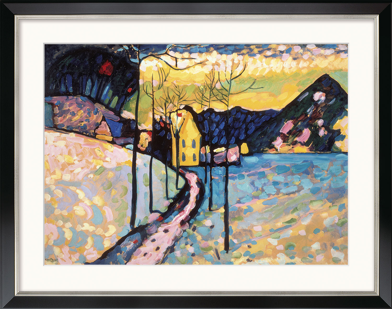 Wassily Kandinsky: Bild 'Winterlandschaft I' (1909), Version schwarz-silberfarben gerahmt