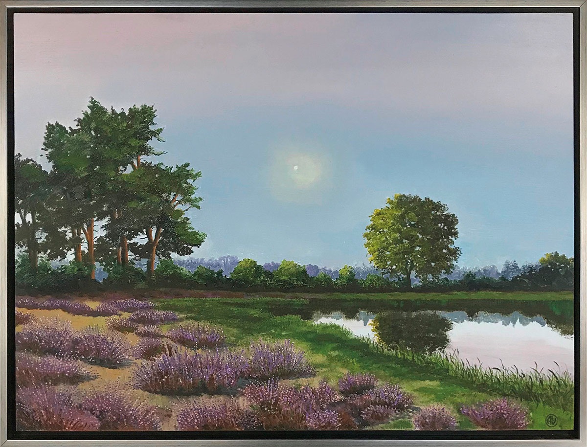 Arnold Voet: Bild 'Abend am Heideweiher' (2022) (Original / Unikat), gerahmt