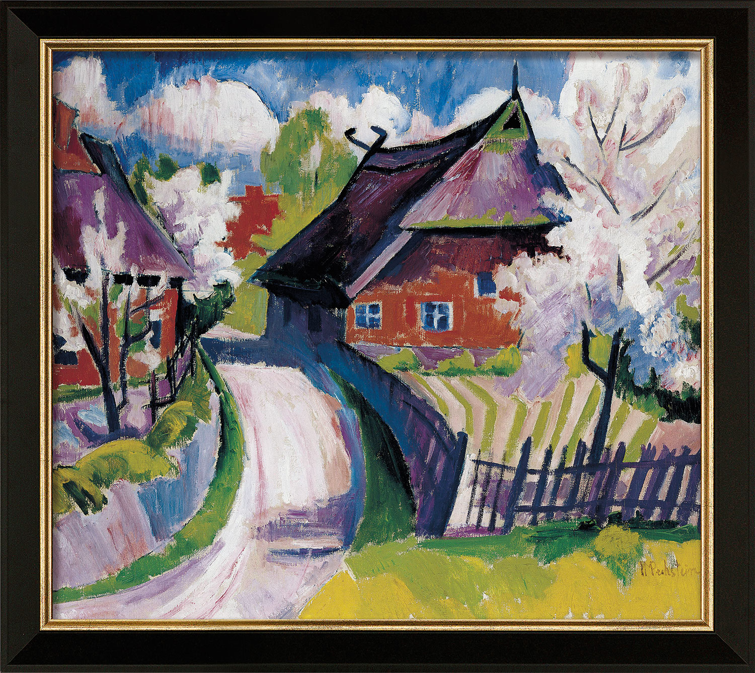 Max Pechstein: Bild 'Frühlingsblüte' (um 1919), Version schwarz-goldfarben gerahmt