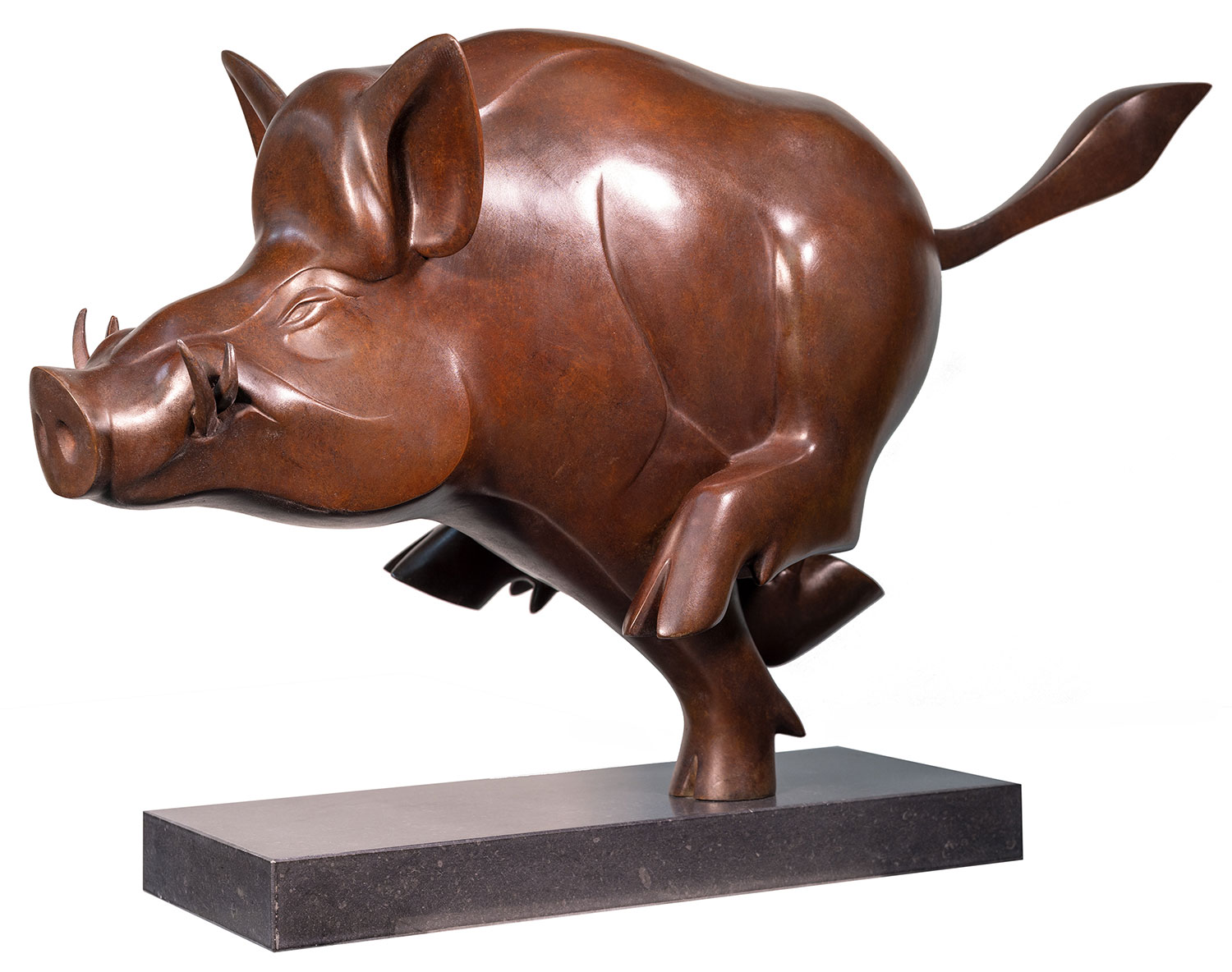 Evert den Hartog: Skulptur 'Wildschwein', Bronze braun