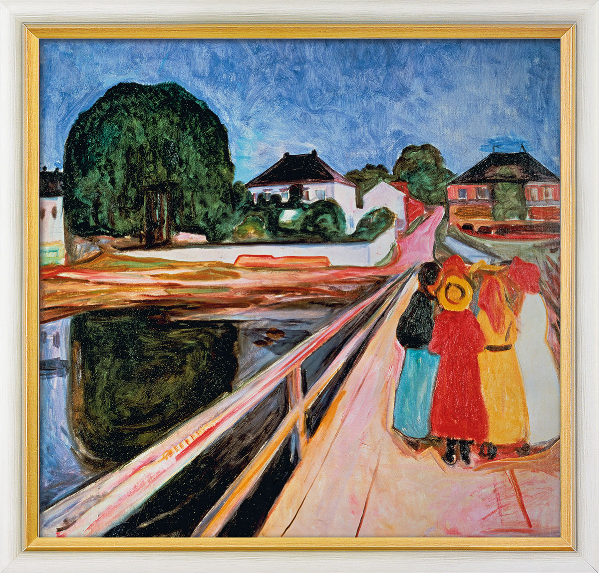 Edvard Munch: Bild 'Mädchengruppe auf einer Brücke' (1902), gerahmt