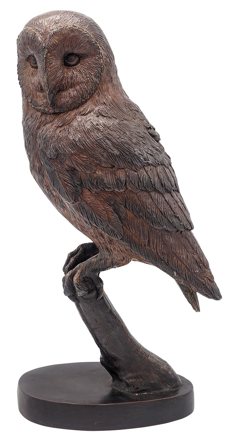 Gartenskulptur Schleiereule 'Hedwig', Bronze