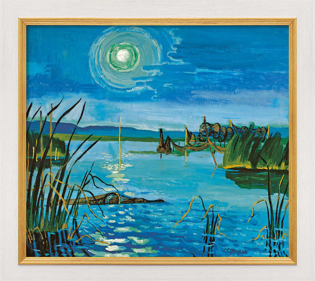 Max Pechstein: Bild 'Am Garder See' (1924), Version weiß-goldfarben gerahmt