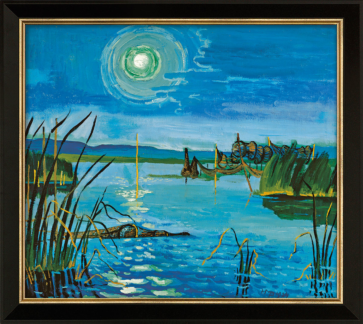 Max Pechstein: Bild 'Am Garder See' (1924), Version schwarz-goldfarben gerahmt