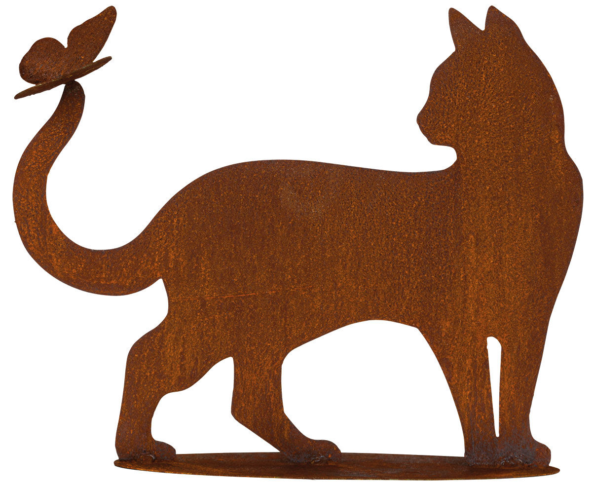 Gartenfigur / Silhouette 'Stehende Katze mit Schmetterling', Gartenskulptur