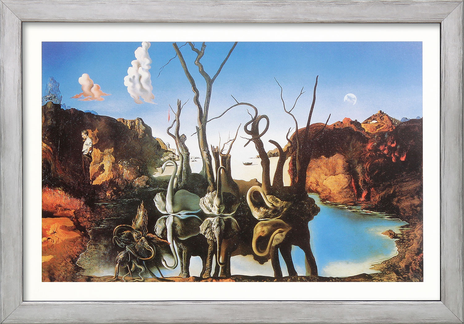 Salvador Dalí: Bild 'Swan Reflecting Elephants - Schwäne spiegeln Elefanten wider' (1937), gerahmt