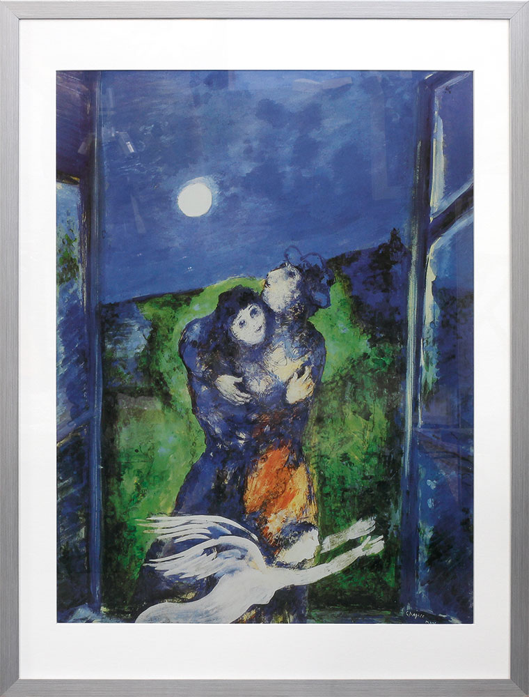 Marc Chagall: Bild 'Lovers in the Moonlight', gerahmt