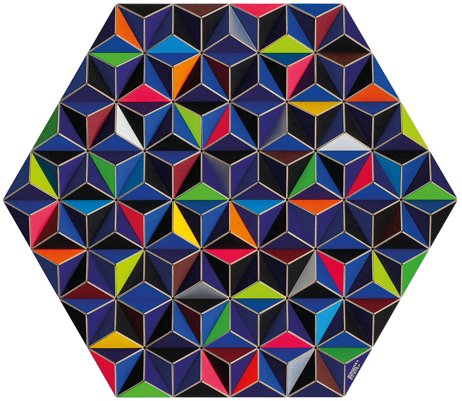 Sebastian Welzel: Design-Wandobjekt 'DIS-2 Topographie blue hexagon' (2018)