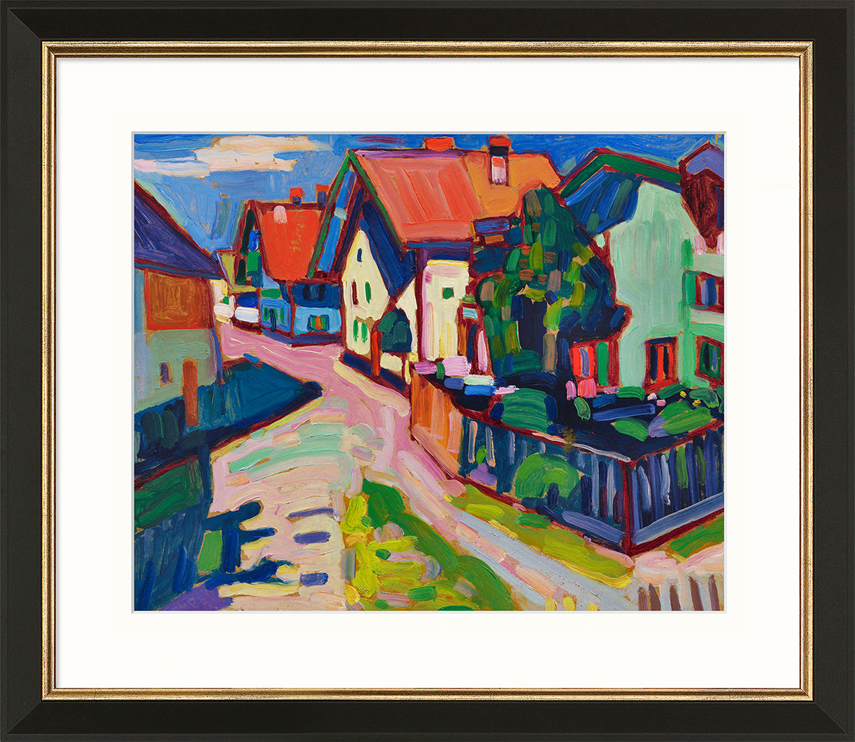 Wassily Kandinsky: Bild 'Murnau' (1908), Version schwarz-goldfarben gerahmt