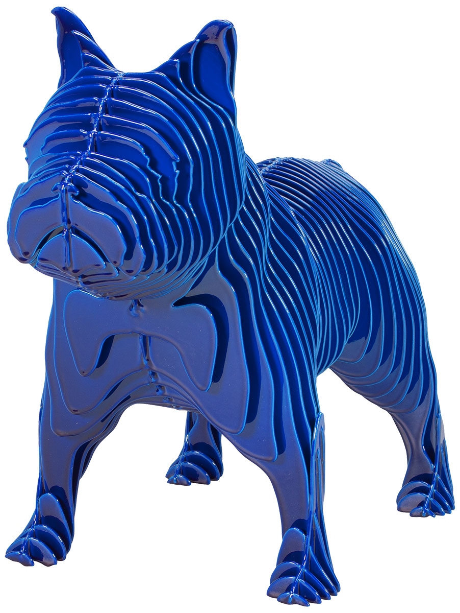 Stahlskulptur 'Bulldogge', blaue Version