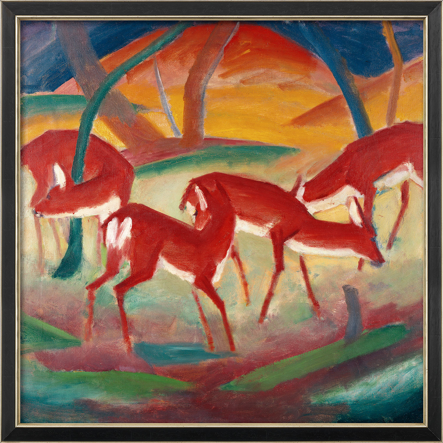 Franz Marc: Bild 'Rote Rehe I' (1910), gerahmt