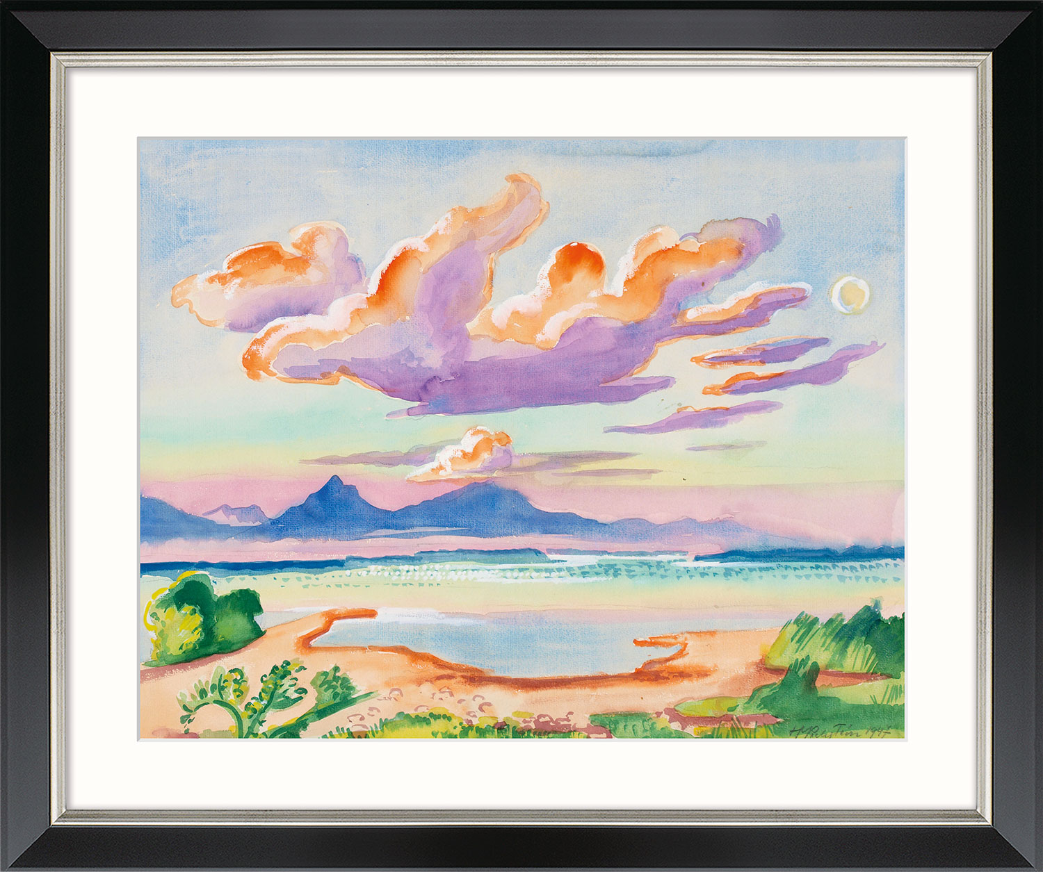 Max Pechstein: Bild 'Die Wolke, Chiemsee' (1947), Version schwarz-silberfarben gerahmt