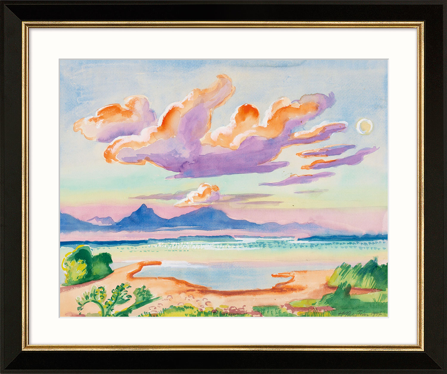 Max Pechstein: Bild 'Die Wolke, Chiemsee' (1947), Version schwarz-goldfarben gerahmt