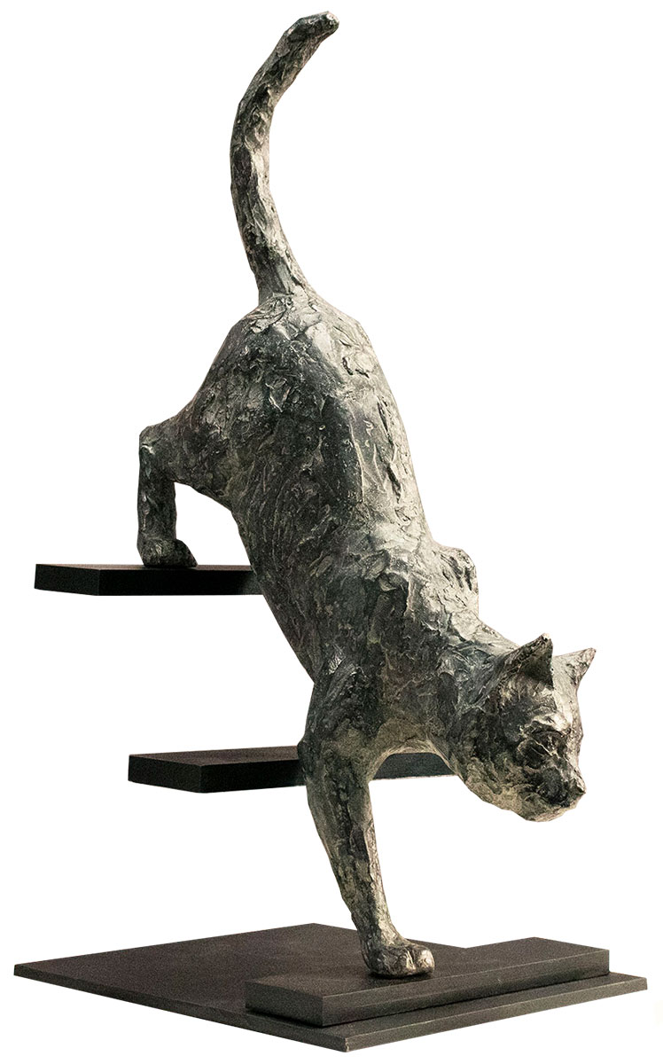 Miguel Guía: Skulptur 'Cat on Stairs', Bronze