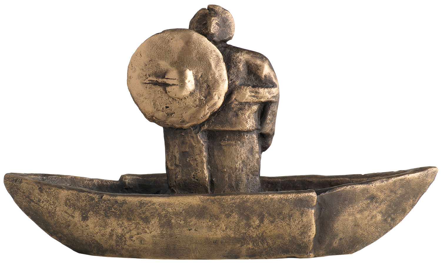 Christoph Fischer: Skulptur 'Wächter im Boot' (2023), Version Bronze braun