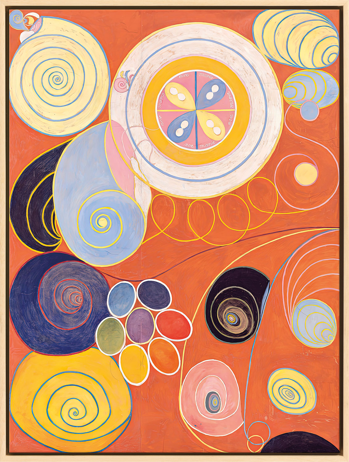 Hilma af Klint: Bild 'Die Zehn Größten, Nr. 3, Das Jünglingsalter' (1907), Version naturfarben gerahmt