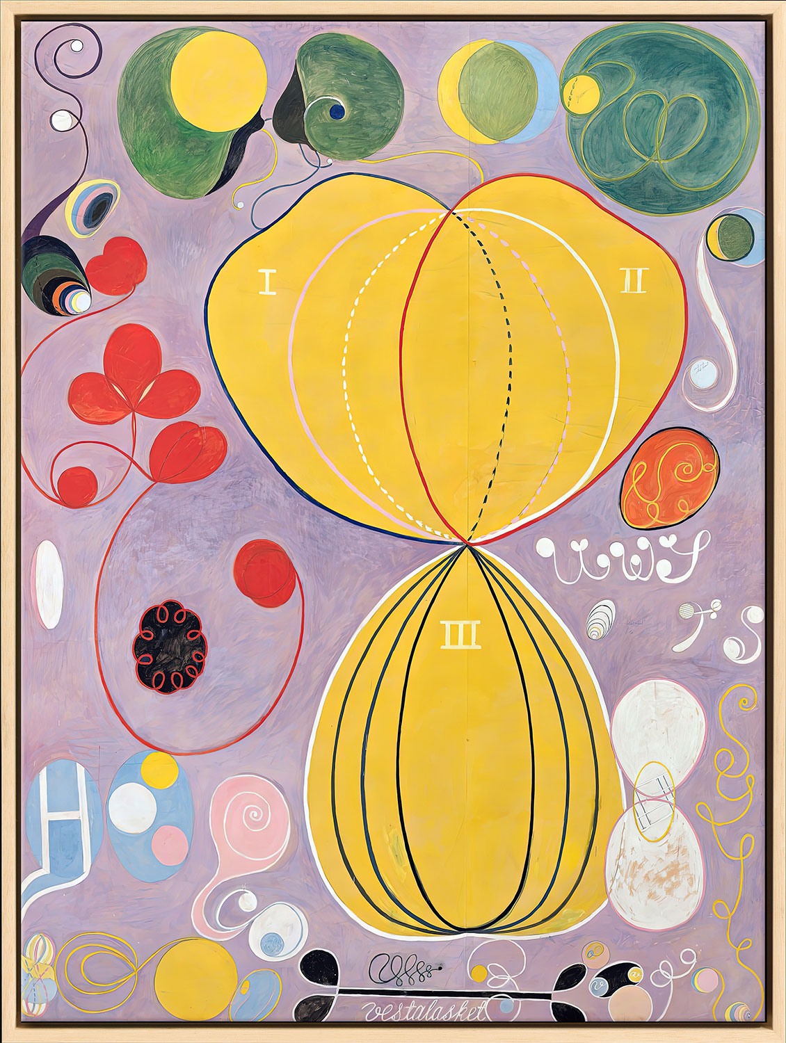 Hilma af Klint: Bild 'Die Zehn Größten, Nr. 7, Das Mannesalter' (1907), Version naturfarben gerahmt