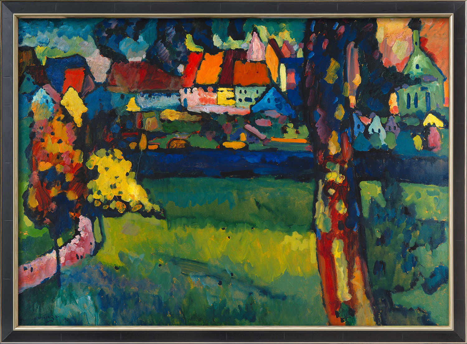 Wassily Kandinsky: Bild 'Oberbayrische Kleinstadt (Murnau)' (1909), gerahmt