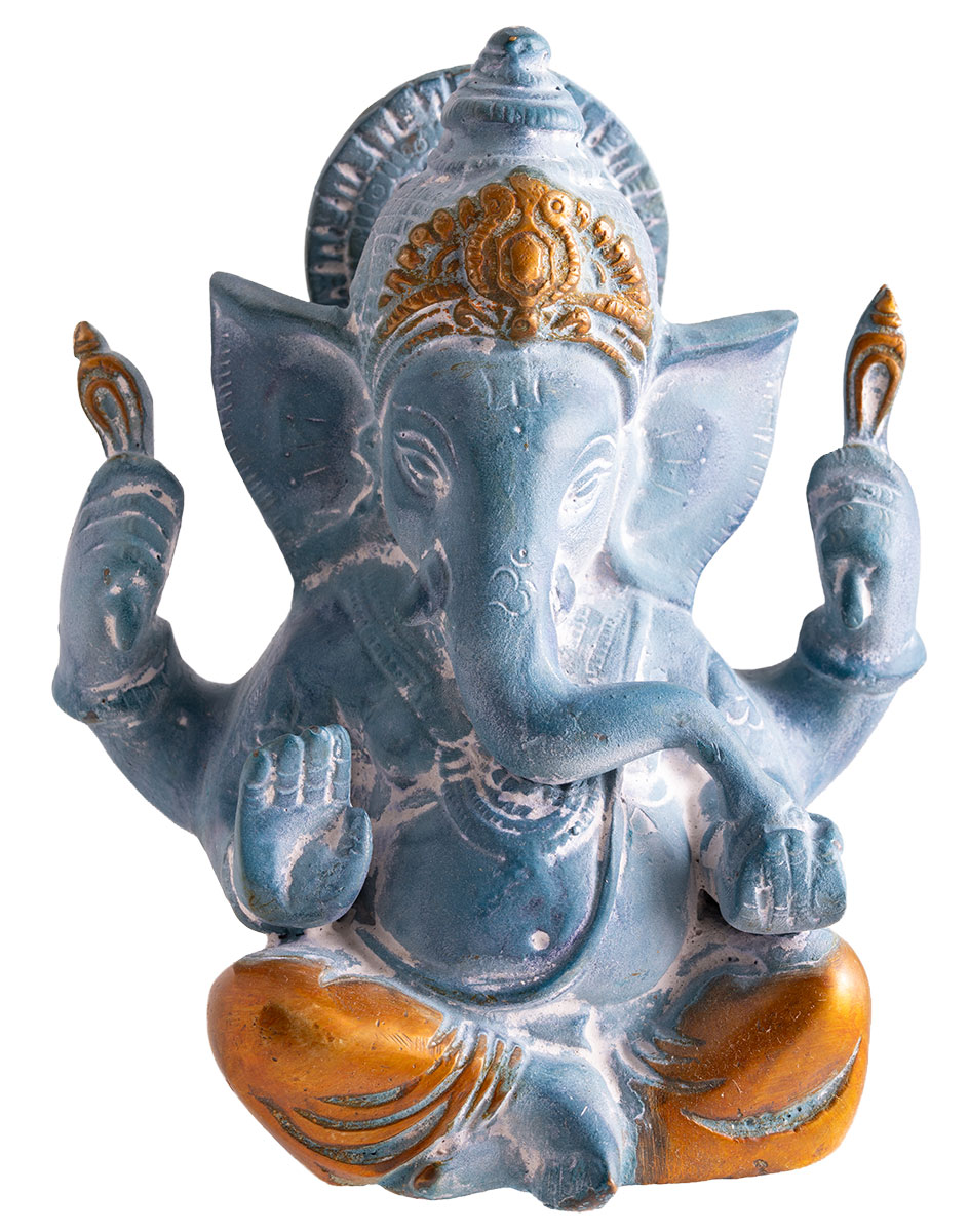 Skulptur 'Indischer Gott Ganesha', Messing Antikgrün-Finish