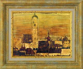 Bild "Stein vid Donau" (1913), inramad von Egon Schiele