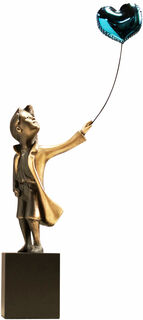 Skulptur "Dreng med et blåt ballonhjerte", bronze