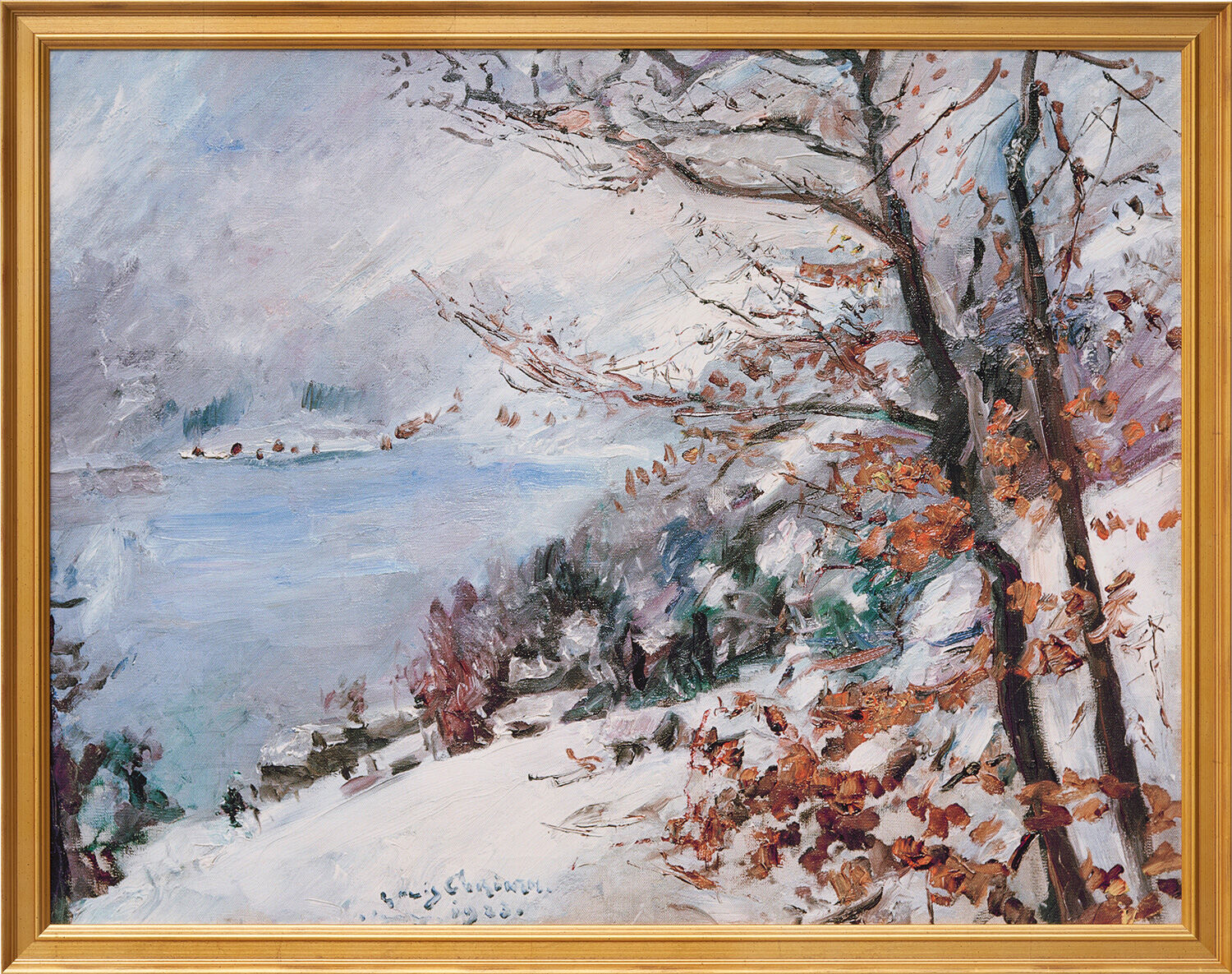 Bild "Walchensee i vinter" (1923), gyllene inramad version von Lovis Corinth