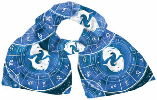 Silketørklæde "Zodiac Sign Pisces" (20.02.-20.03.), blå version
