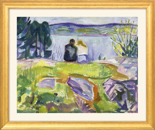 Målning "Vår (Älskande vid stranden)" (1911-13) - ur "Årstidscykeln", guldinramad version von Edvard Munch