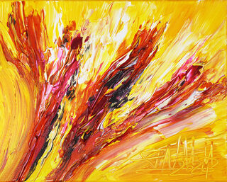 Bild "Red and Yellow Energy I" (2024) (Original / Unikt verk), på bårram