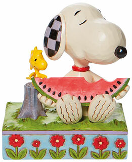Skulptur "Snoopy og Woodstock spiser melon", støbt
