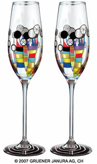 (869A) Set med två champagneglas "Korallblommor" von Friedensreich Hundertwasser