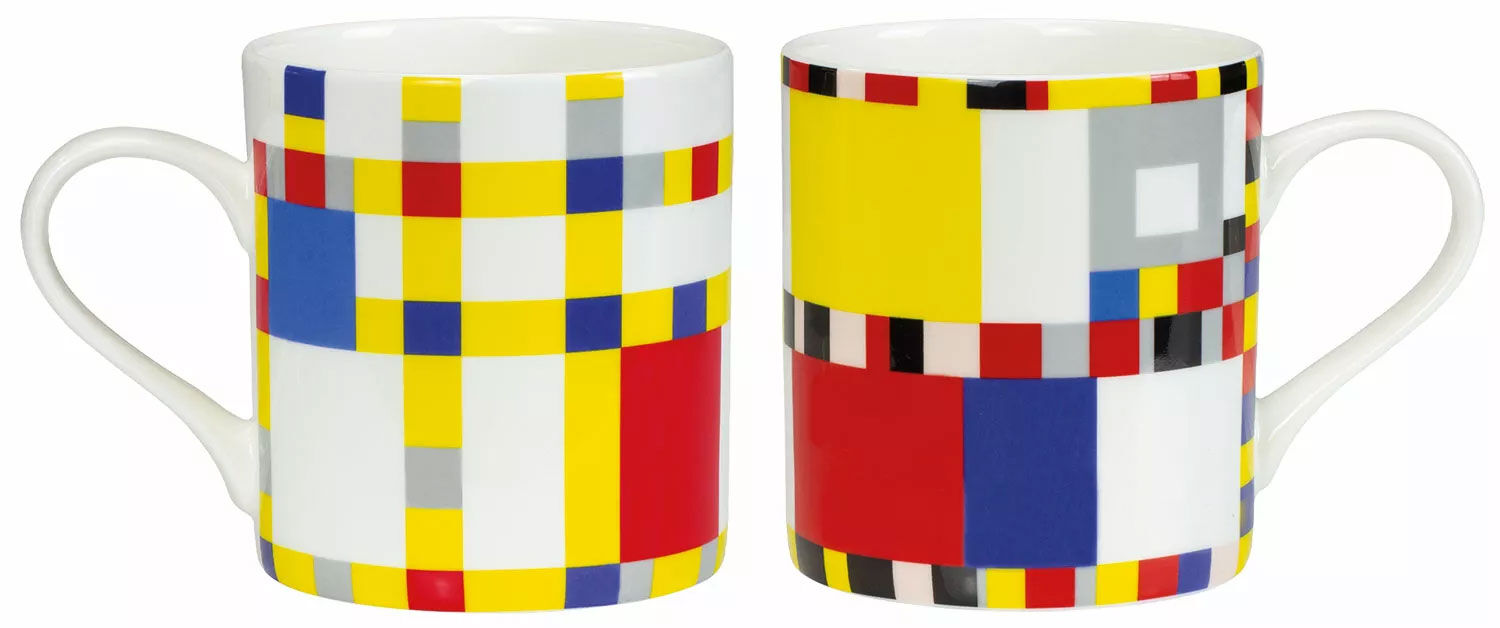 Set de deux tasses avec motifs de l'artiste "Boogie Woogie", porcelaine von Piet Mondrian