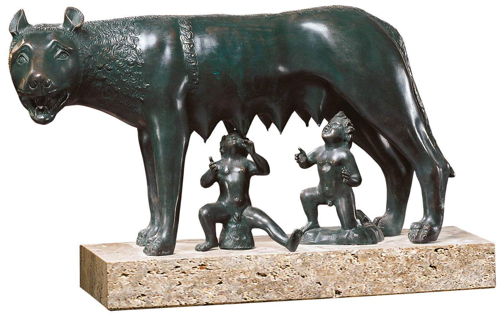 Skulptur "Kapitolinska vargen med Romulus och Remus", bronsversion