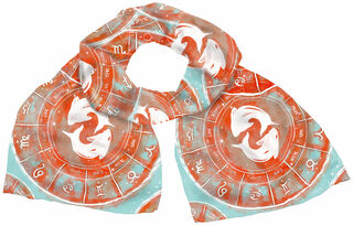 Zijden sjaal "Dierenriemteken Vissen" (20.02.-20.03.), oranje versie
