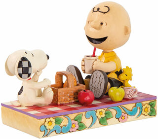 Skulptur "Snoopy, Woodstock und Charlie beim Picknick", Kunstguss