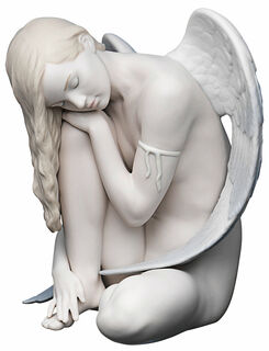 Porseleinen beeldje "Zittende engel", met de hand beschilderd
