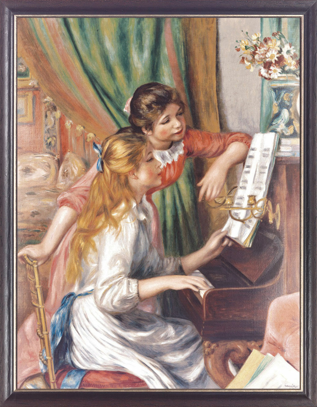 Bild "Unga flickor vid pianot" (1892), inramad von Auguste Renoir
