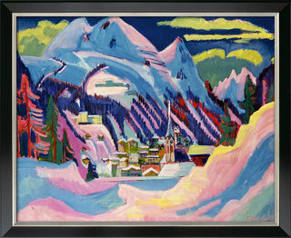 Bild "Davos im Winter" (1923), Version schwarz-silberfarben gerahmt