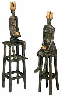 Skulpturenpaar "Kleiner König" und "Kleine Königin" im Set, Bronze