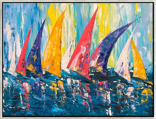 Bild "Segelboote / Regatta" (2024) (Original / Unikat), gerahmt